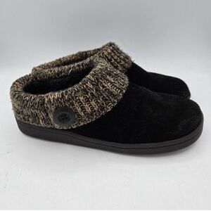 Black Suede Knit Bootie Slippers Cozy Button Detail Size 8